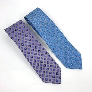 Haines & Bonner Two Silk Ties In Intricate Geometric Patterns Blue and Levander